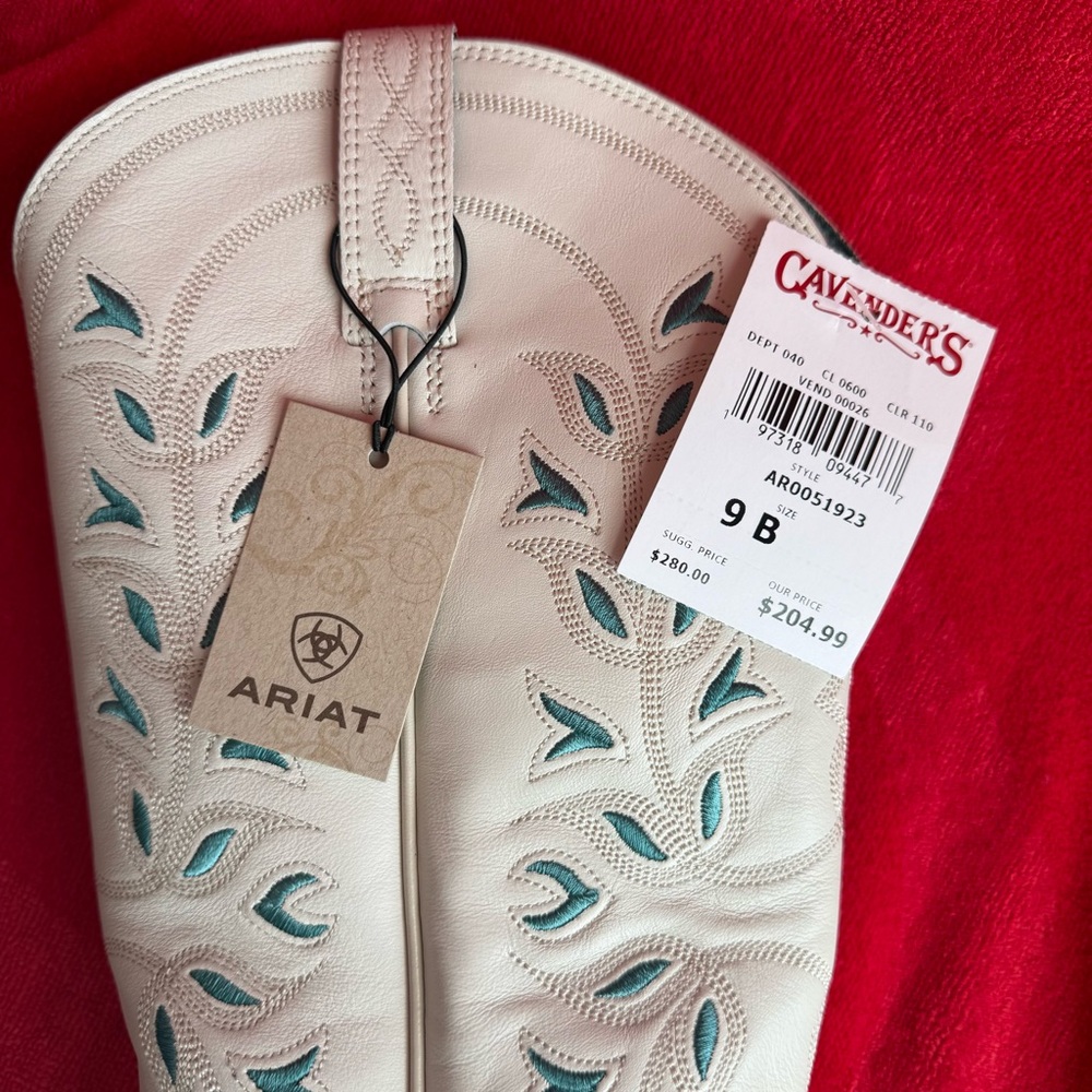 Ariat Women's White Western Boots 9B Country Teal Turquoise BRAND NEW with Tags - Picture 11 of 12